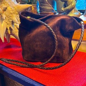 Bottega Veneta Vintage Suede Top Handle Charm Hobo Bag Chocolate Brown